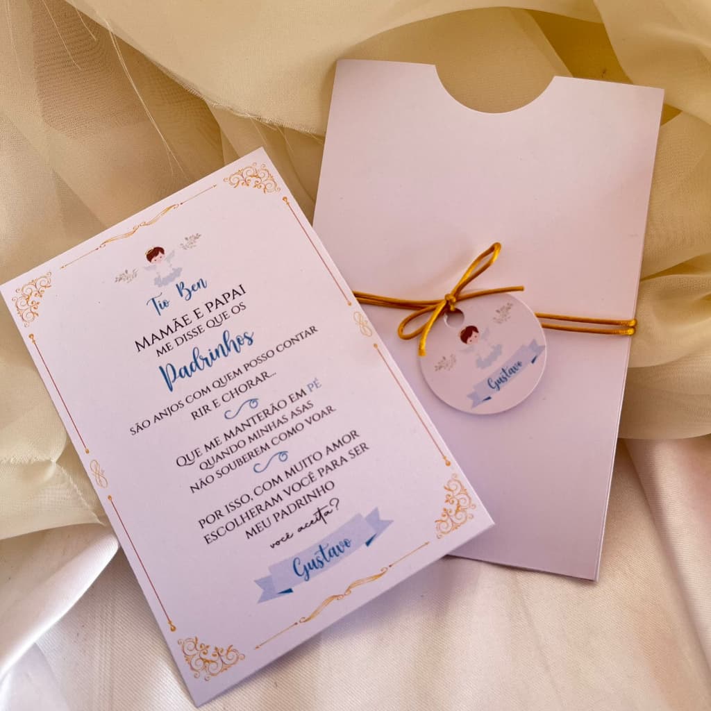 Convites envelope luva para padrinho de batismo - convite batismo convite para festa convite personalizado