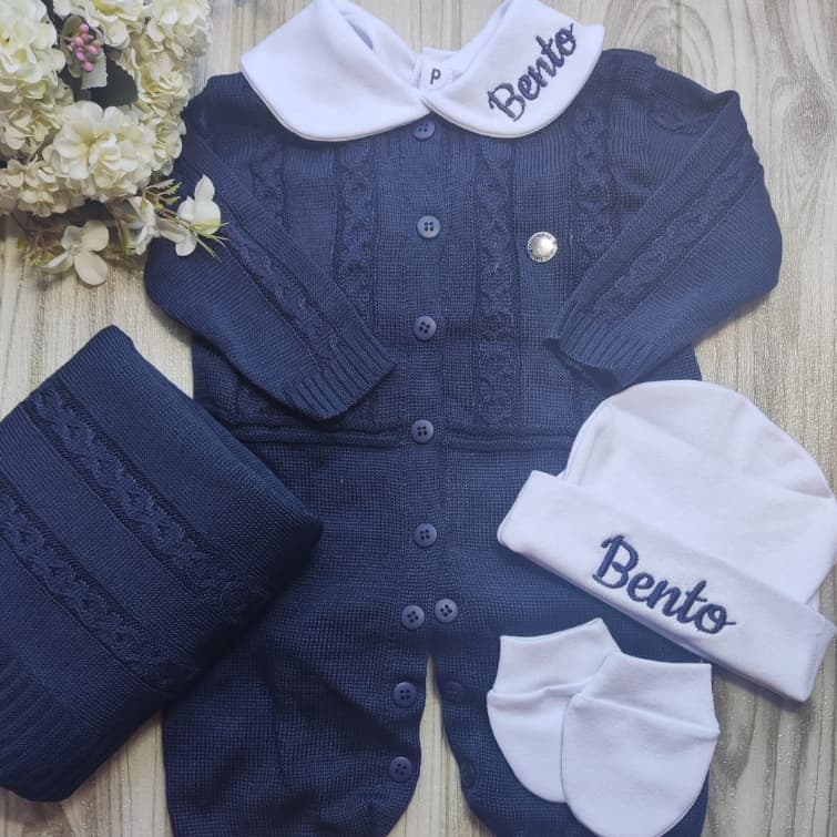 Kit  3 peças  Body + touca Personalizada e 1 par de luvas bebê kit para compor saída maternidade menino menina