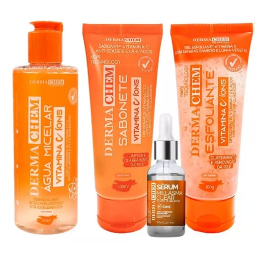DermaChem Vitamina C/Íons - Sabonete/Água Micelar/ Esfoliante e Sérum
