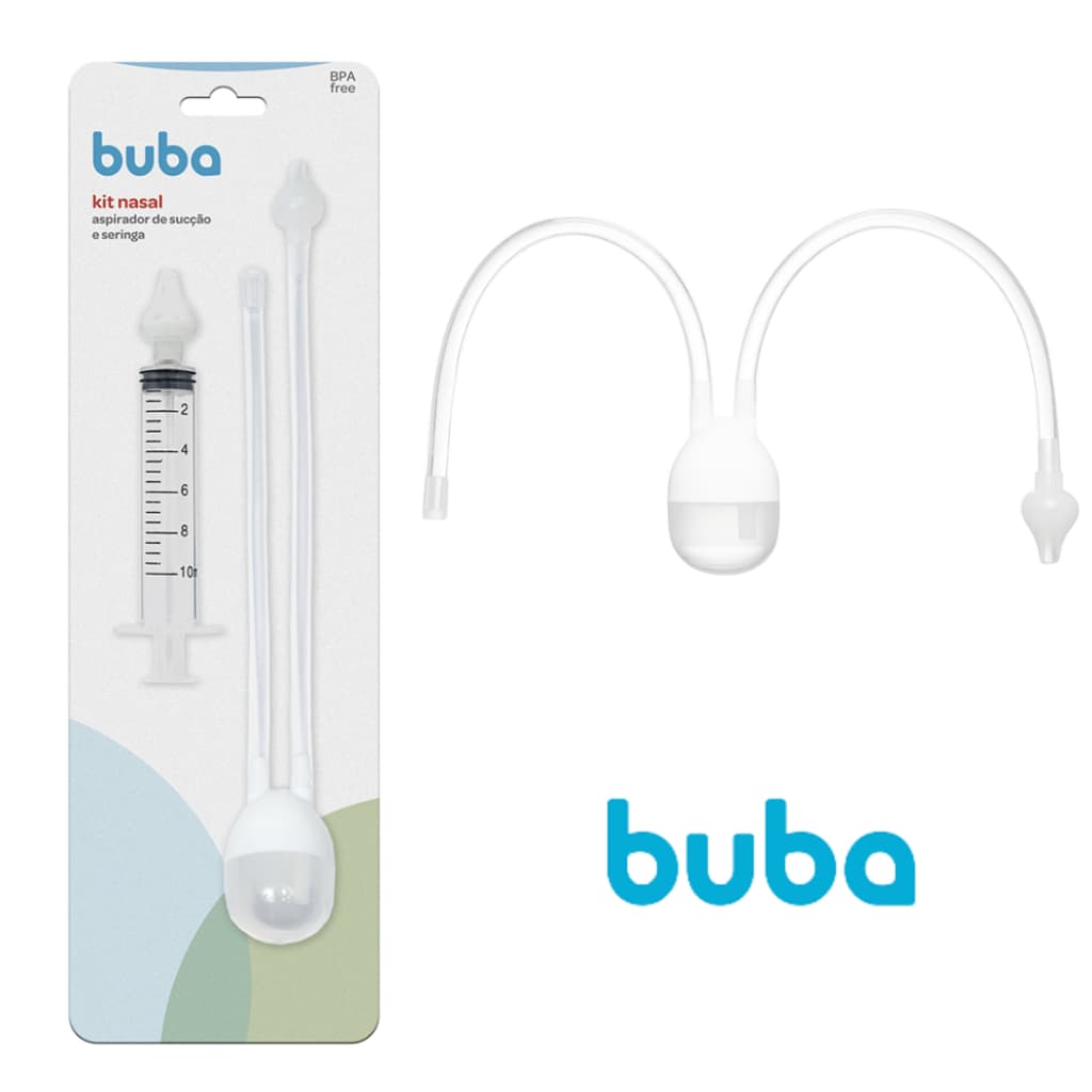 KIT Lavagem Nasal Aspirador de Sucção e Seringa Buba