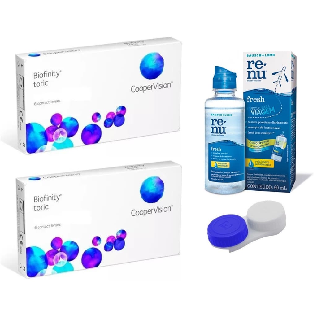 02 Caixas Lente De Contato Biofinity Tórica Coopervision com Estojo e Renu