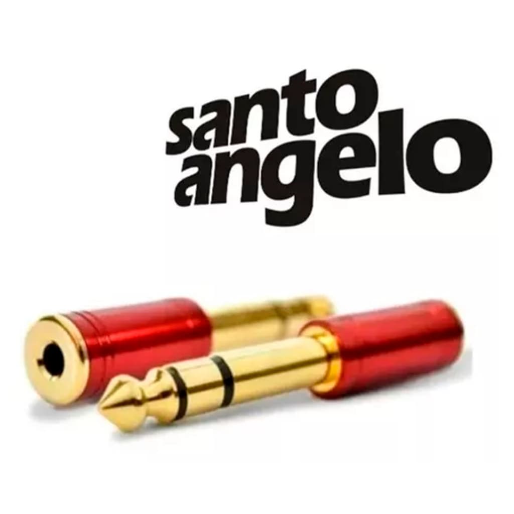 Plug Adaptador P2 P10 Estéreo Banhado a Ouro 18K Santo Angelo Vermelho Conector Fone
