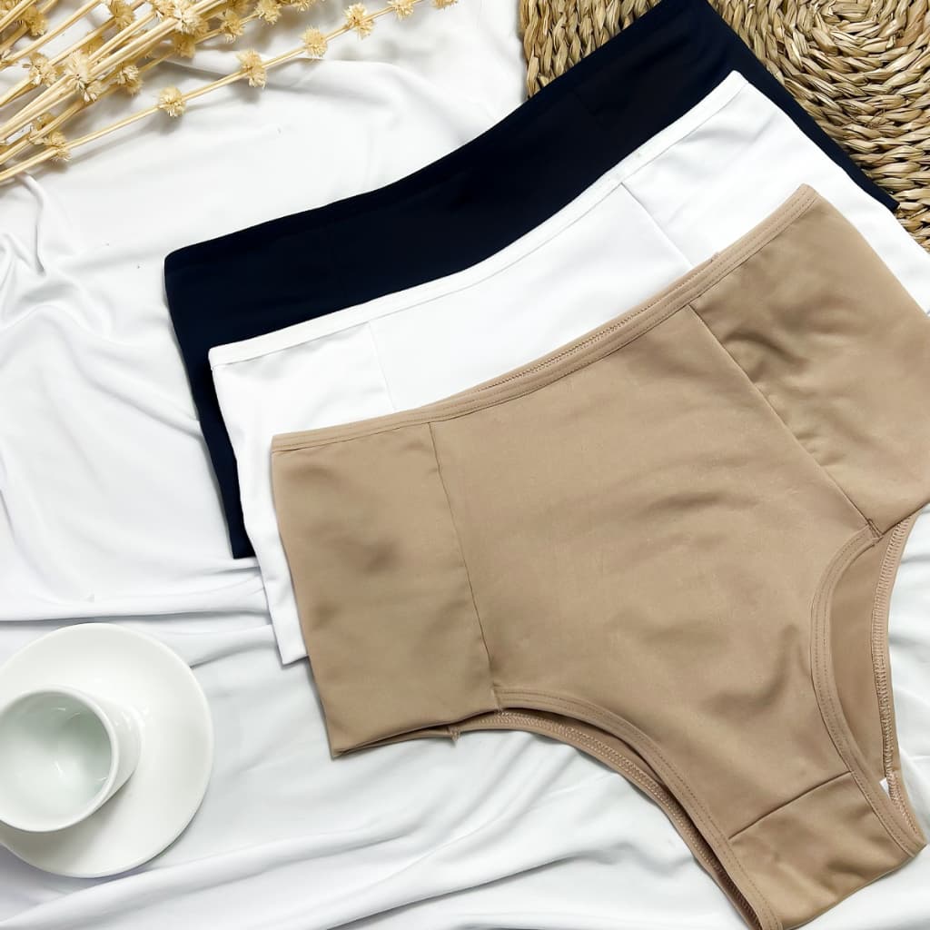 Kit com 3 Calcinhas Cintura Alta Pala Dupla Forro 100% Algodão Nâo Marca Cós Alto Com Ultra Conforto