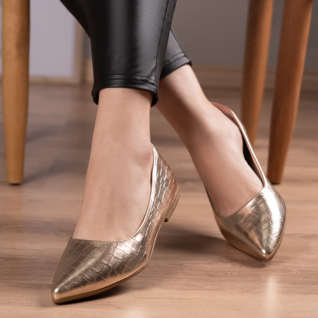 Sapatilha Feminina Domidona Animal Print Croco Elegante Bico Fino Confortável Luxo