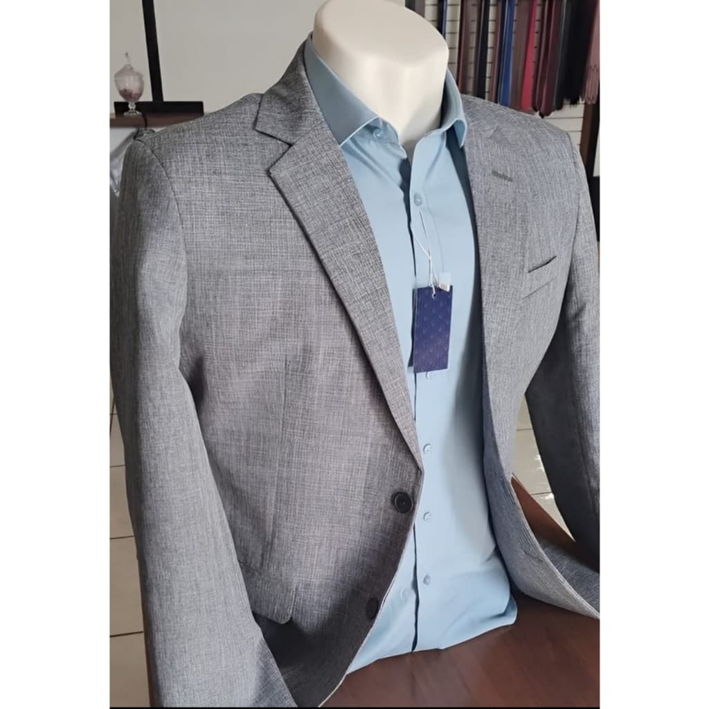 Terno slim corte italiano em microfibra melange premium (paletó + calça + cabide preparado + plástico protetor)