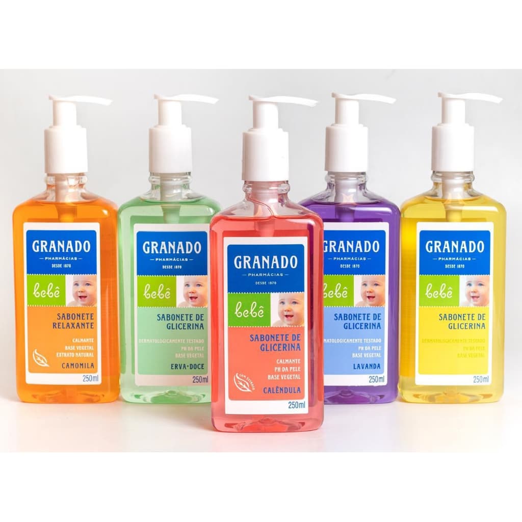 KIT 5 Sabonetes Liquido de Glicerina GRANADO Bebê 250 ml