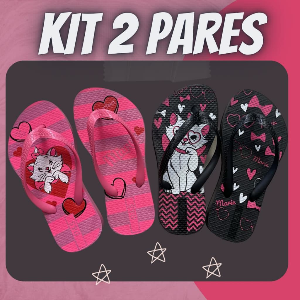 Kit 2 Pares Chinelo Sandália Feminino Infantil Chinela Personagens Sortidos
