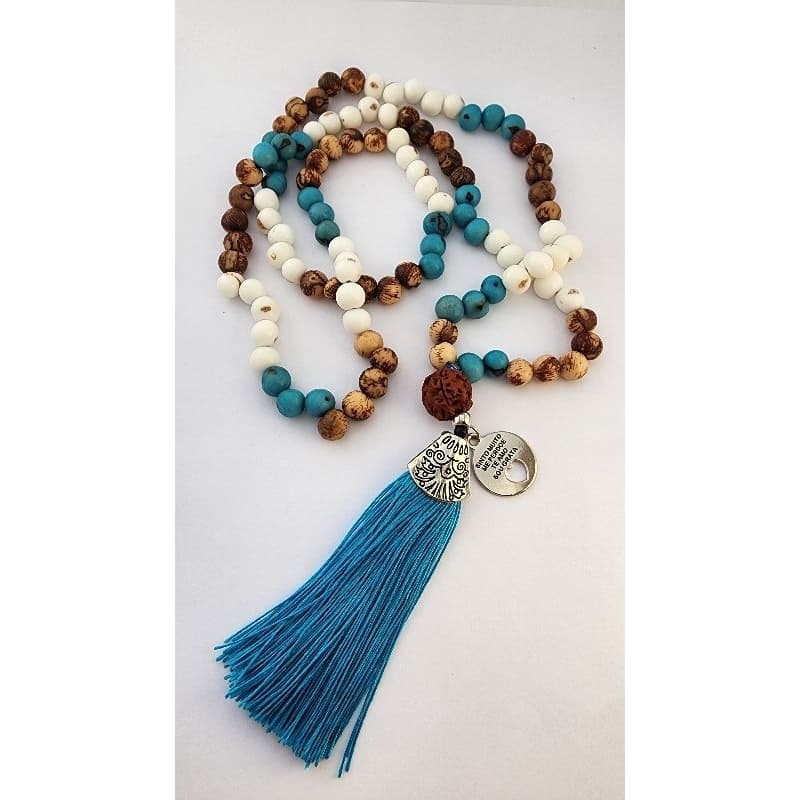 Japamala 108 contas semente de açaí meru rudraksha e pingente hoponopono