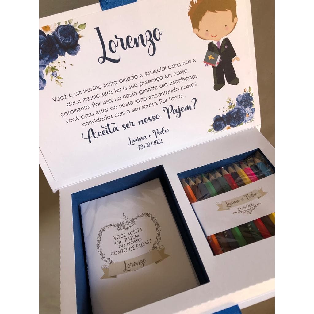 Caixa Personalizada com Kit colorir para Pajens e Damas Casamento