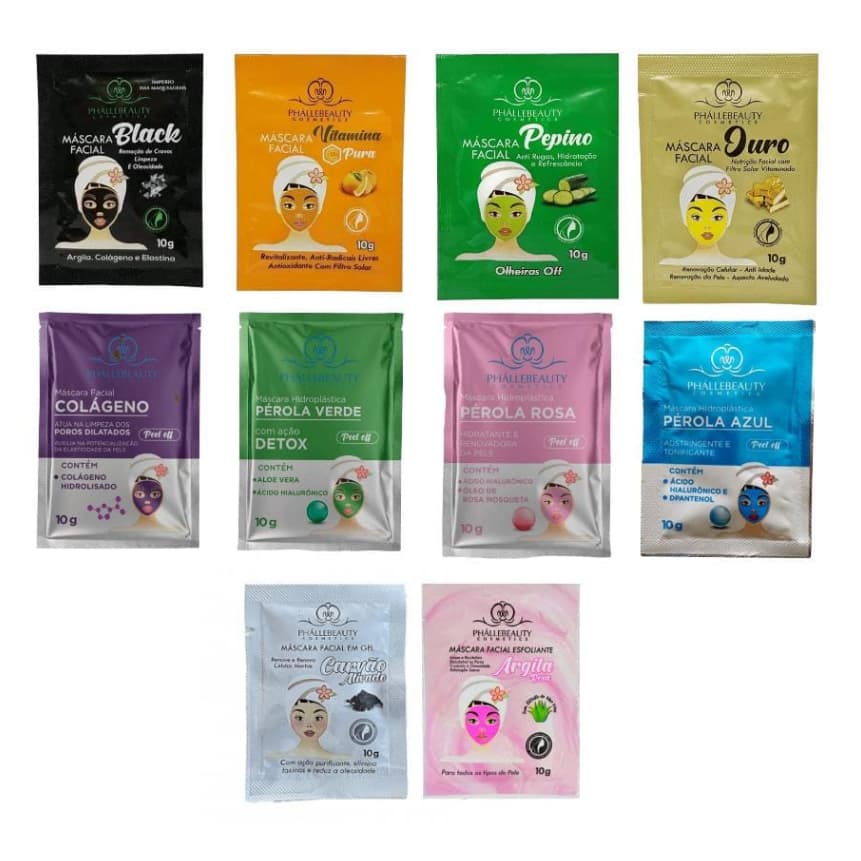 Kit 10 Mascara Faciais sache da PhalleBeauty