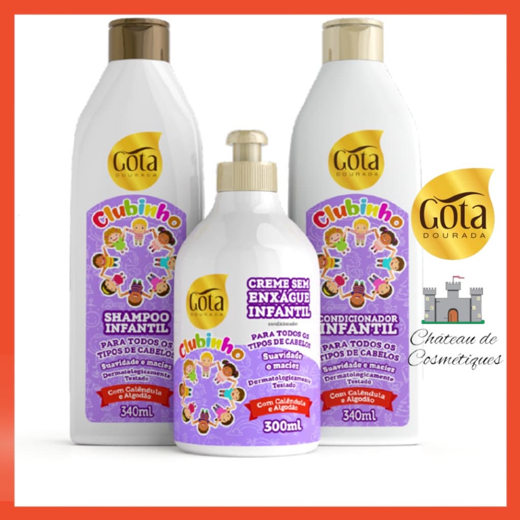 Kit Gota Dourada Infantil Clubinho Suave com Shampoo Condicionador e Creme de Pentear
