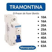 Disjuntor Unipolar Monopolar Din Tramontina 10a A 63a