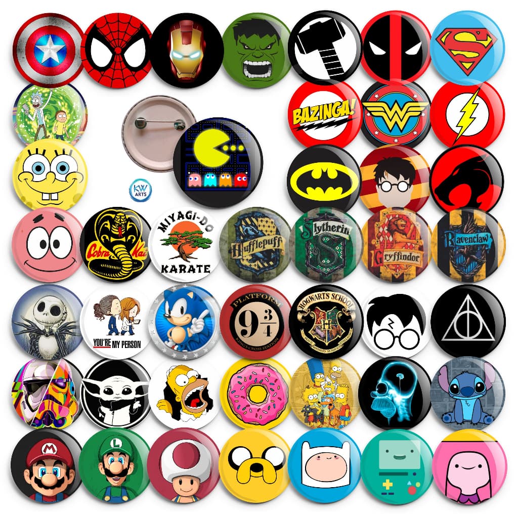 Kit 10 Botons 3,5 cm Geek - Séries - Super Heróis - Vc escolhe as imagens do catálogo - Broche - Bottons