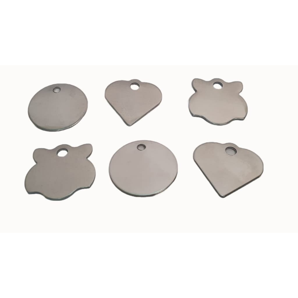 placa pet identificação gato e cachorro em inox sem gravação redonda coração gato osso