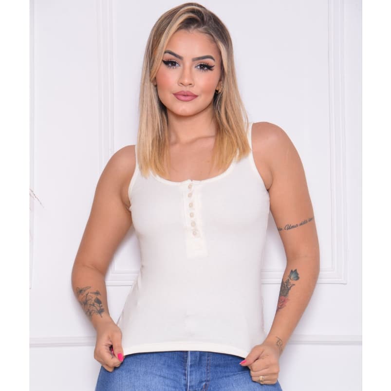 Blusa Botão Canelada De Algodão Os Botões Abrem Top Aproveite