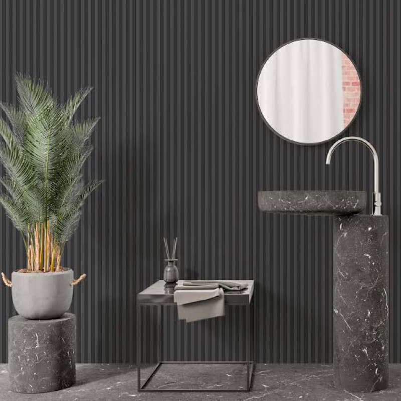 Papel de Parede 3D  Ripado Cinza Escuro  5 METROS x 45CM Adesivo Autocolante para Sala, Quarto