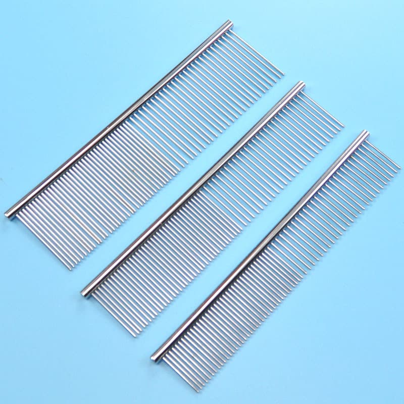 Pente Longo Aço Inox para Escovar Pelos Pet Cachorro Gato 61 Dentes P/M/G Profissional Banho e Tosa