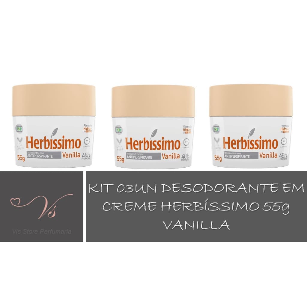 Kit 03un Desodorante Creme Herbissimo Vanilla 55g