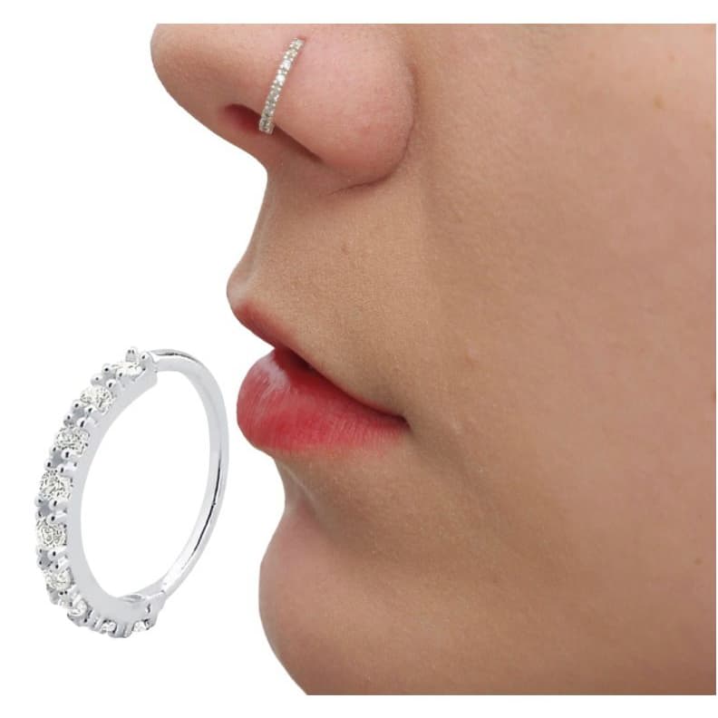 Piercing 8mm Cartilagem / Tragus I - Argola Cravejada Com Pedras De Zirconia Para Nariz / Orelha - I
