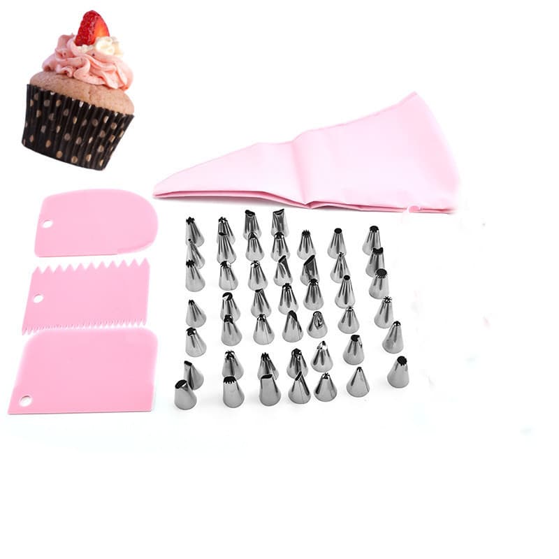 3 KIT Espatula Decorativa + 24 Pçs Conjunto De Confeiteira Rosa