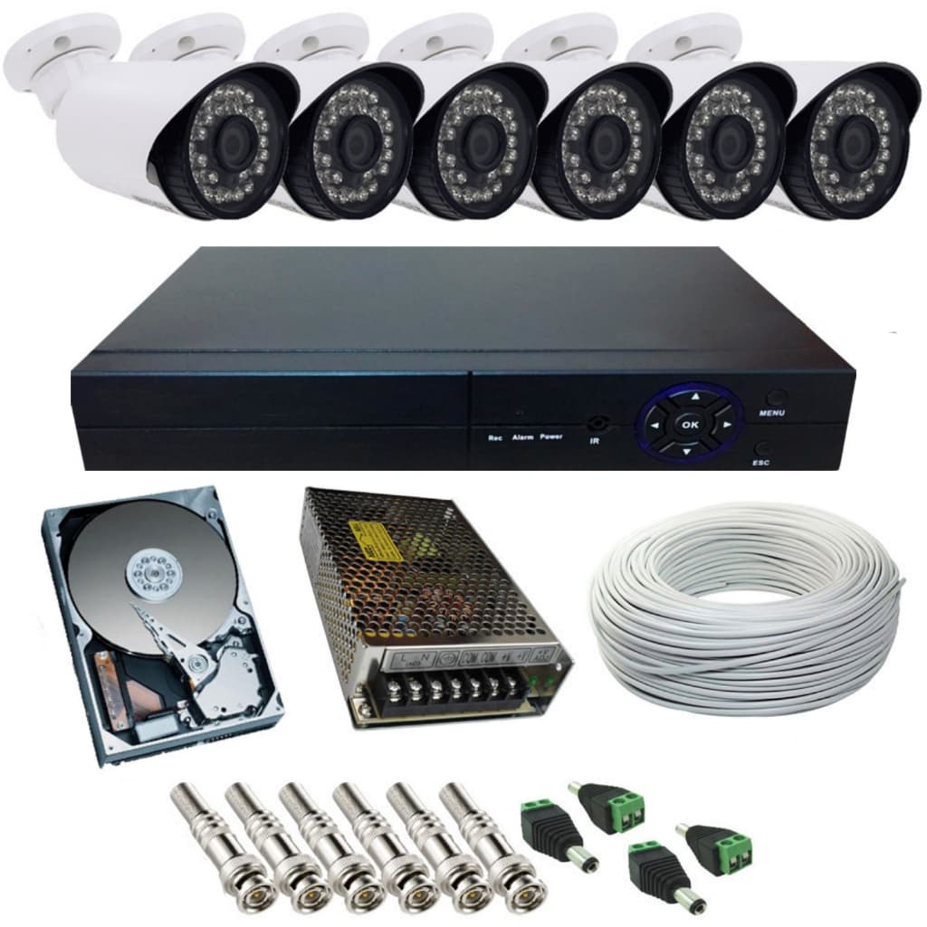 Kit 6 Câmeras de Segurança Ahd 1.3 Megapixels 36 Leds Infravermelho Dvr 8 Canais Multi Hd
