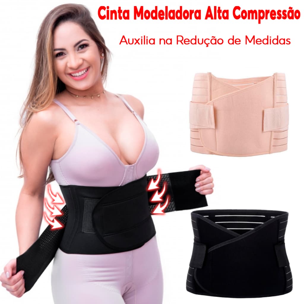 Cinta Modeladora Abdominal Alta Compressão Pós Parto e Pós Cirúrgica | Preto | Melhora Postura