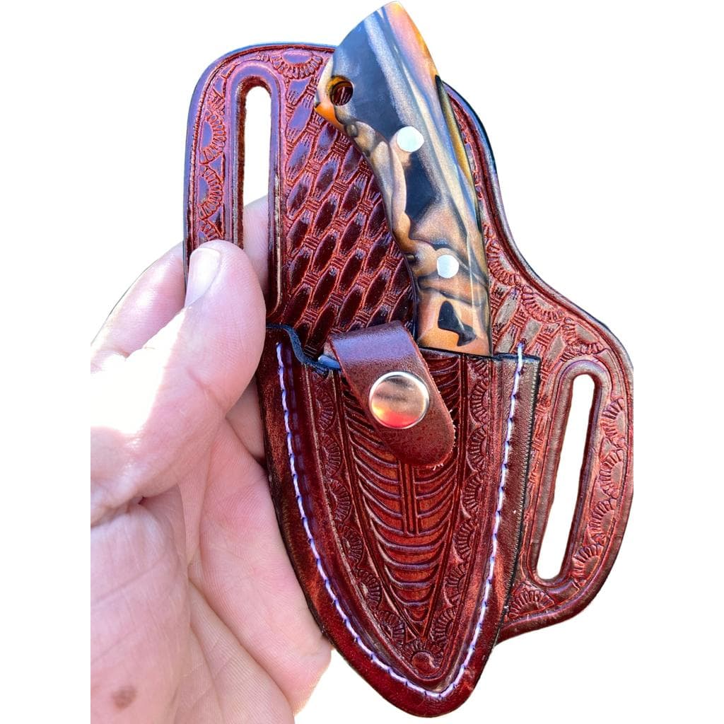 Faca Faquinha com Bainha Mulandeiro Boiadeiro couro para churrasco pescaria mulandeira muladeiro skinner mini boiadeira