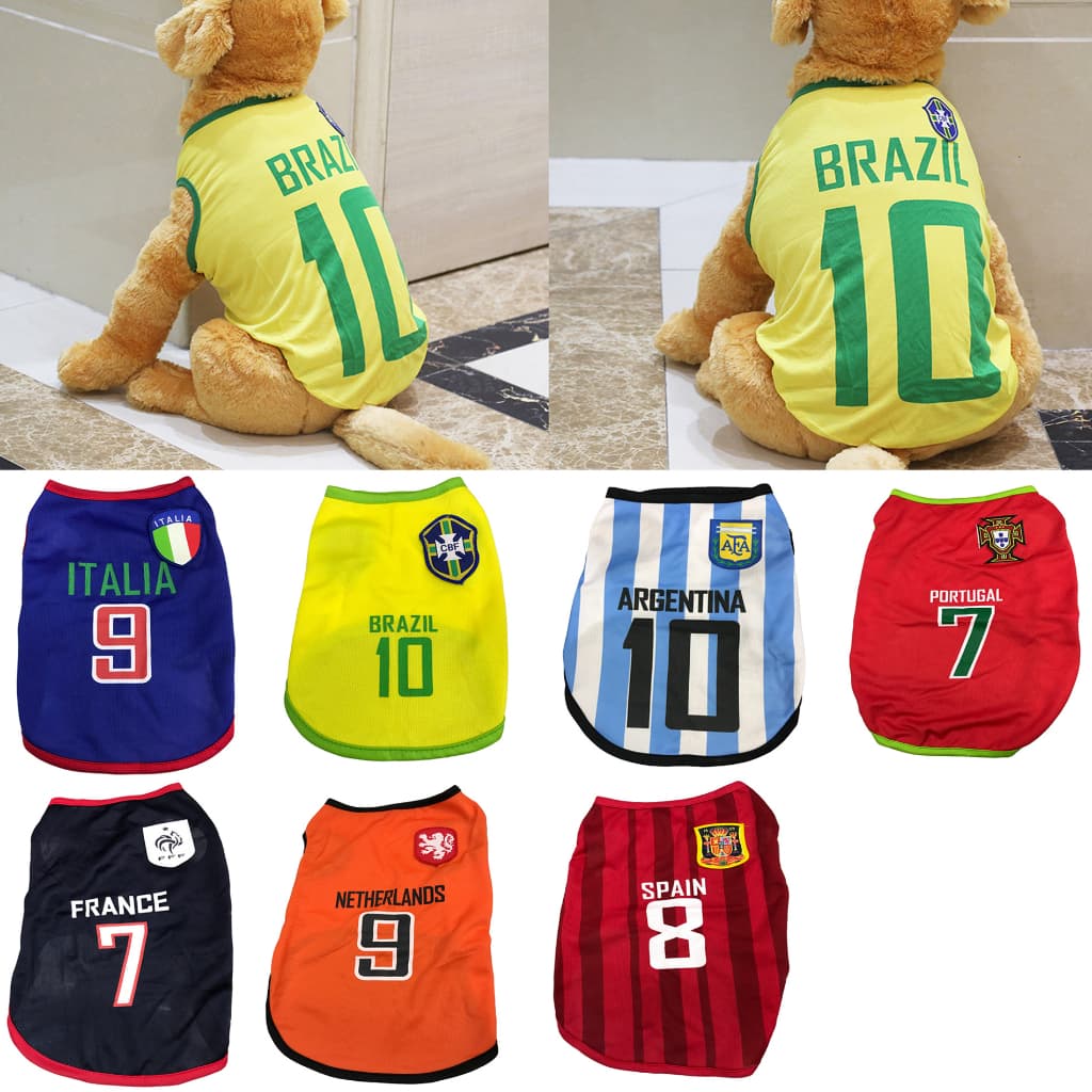 Roupa Camiseta Regata para Pet Camiseta Time Seleção Futebol Grande/Médio/Pequeno Porte Confortável LR-0175
