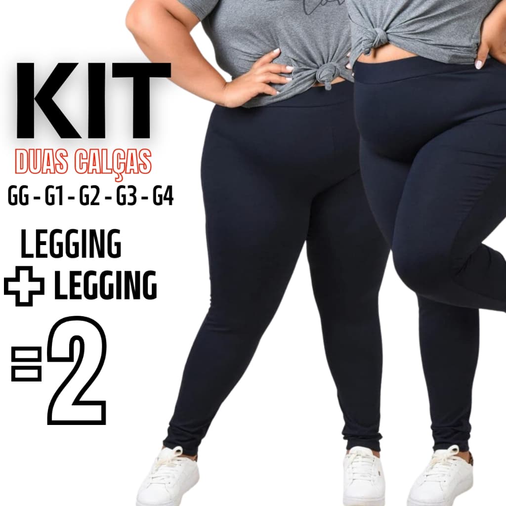 Kit 2 Calças Legging Plus Size Feminina Leg Suplex Zero Transparência Cintura Alta Levanta Bumbum