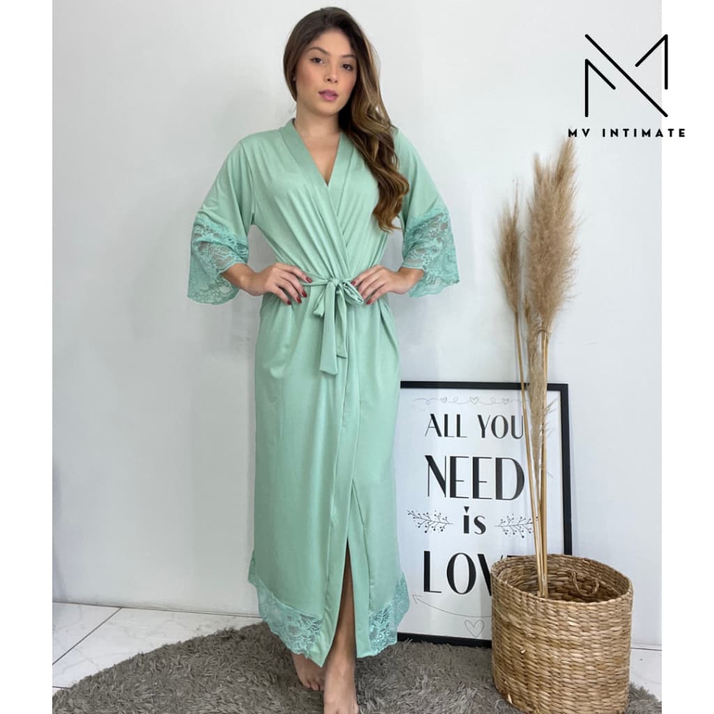 Robe LONGO Roupão Feminino Noiva Renda Luxo Hobe