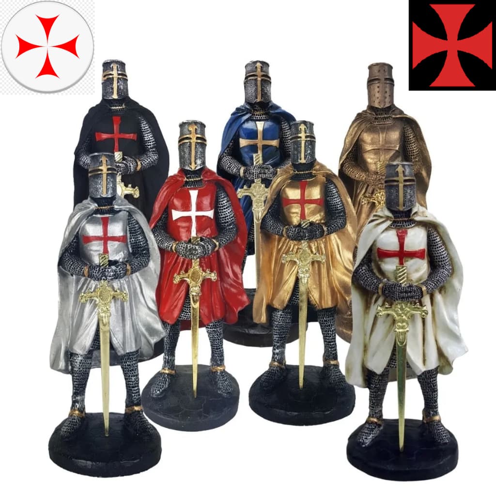 Cavaleiro Templário da Cruz em Resina com Espada Medieval