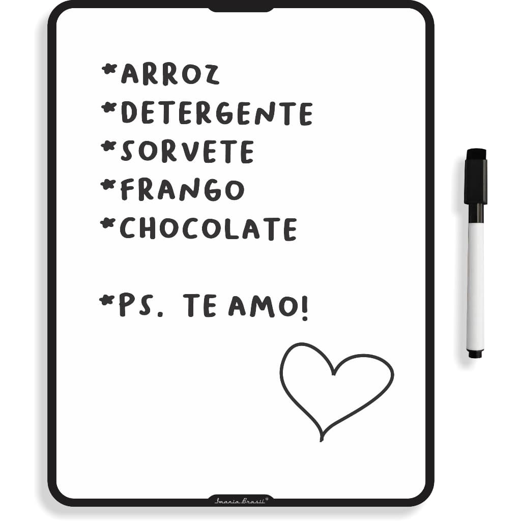 Imã Lousa Branca Geladeira - Caneta Com Apagador Magnética - 19x25 cm - Lembrete Recado Organização
