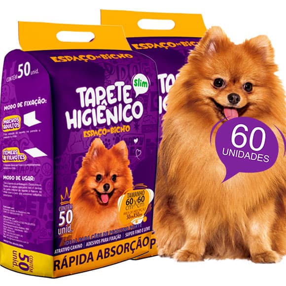 Kit 2un Tapete para Cachorro Higiênico Espaço De Bicho  Pet 60x60cm 60 Unidades