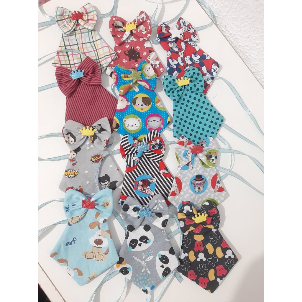 Kit Pacote de 10 Gravatas Pet para Cachorro Cães e Gatos Banho e Tosa Estampas Sortidas