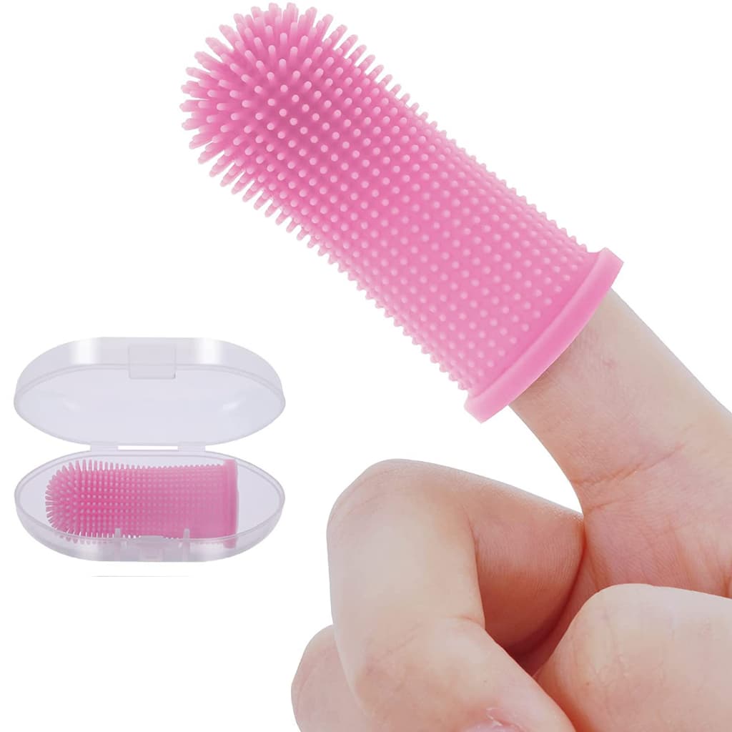 Escova De Dente 360° Para Pet De Dedo Silicone BPA Free Com Estojo Limpeza Cuidado Bucal Cachorro Gato