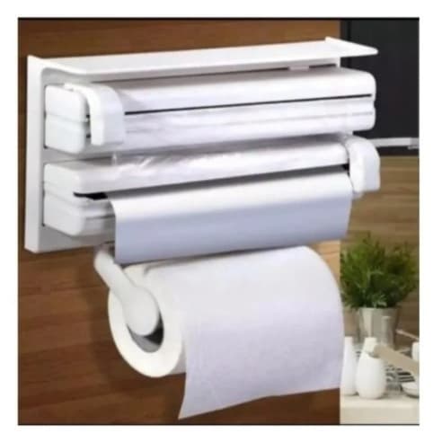 Porta Rolos Prático Para Papel Toalha, Plástico Filme e Papel Alumínio 4 em 1 Branco