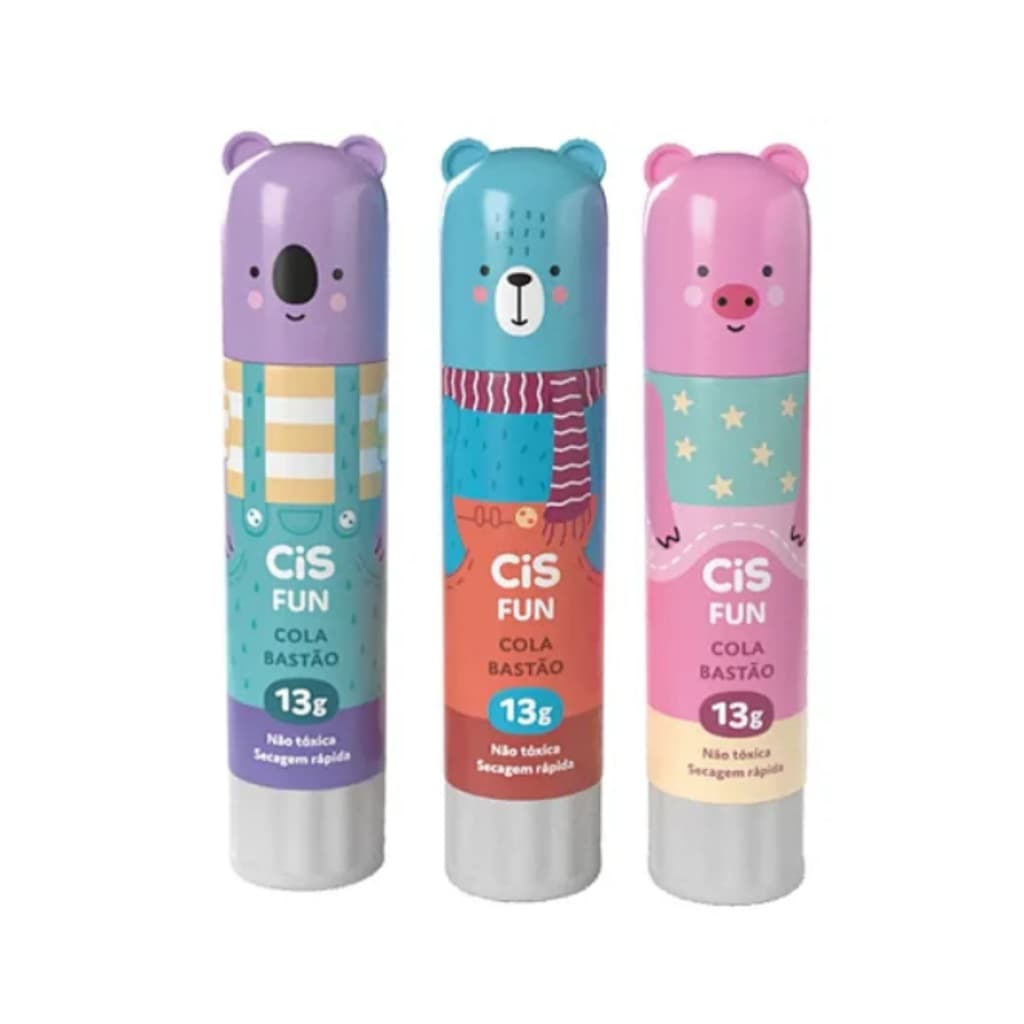 Cola Branca em Bastão 13g Cis Fun (Coala, Porco e Urso) (Kit 1 e 3 Unidades) - Cis