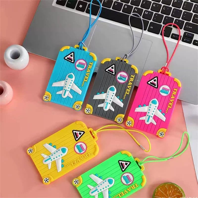 Kit 2 Etiqueta De Bagagem Etiqueta De Bagagem Quadrada De Desenho Animado Coreano Silicone