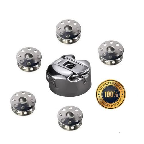 Caixa De Bobina Máquina De Costura Reta Industrial Com Mola + 5 Bobinas