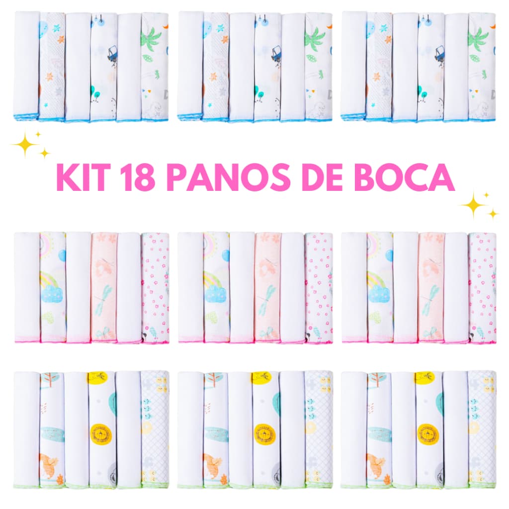 KIT 18 Peças Panos de boca Toalhinha Babetes Premium 100% algodão 30cm x 30cm
