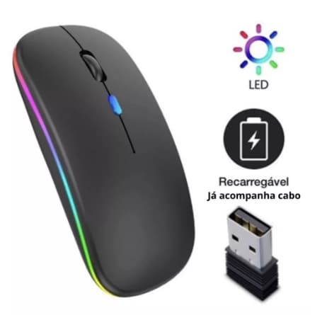 Mouse Sem Fio Wireless Com Bateria Interna Recarregavel 2,4 Ghz RGB