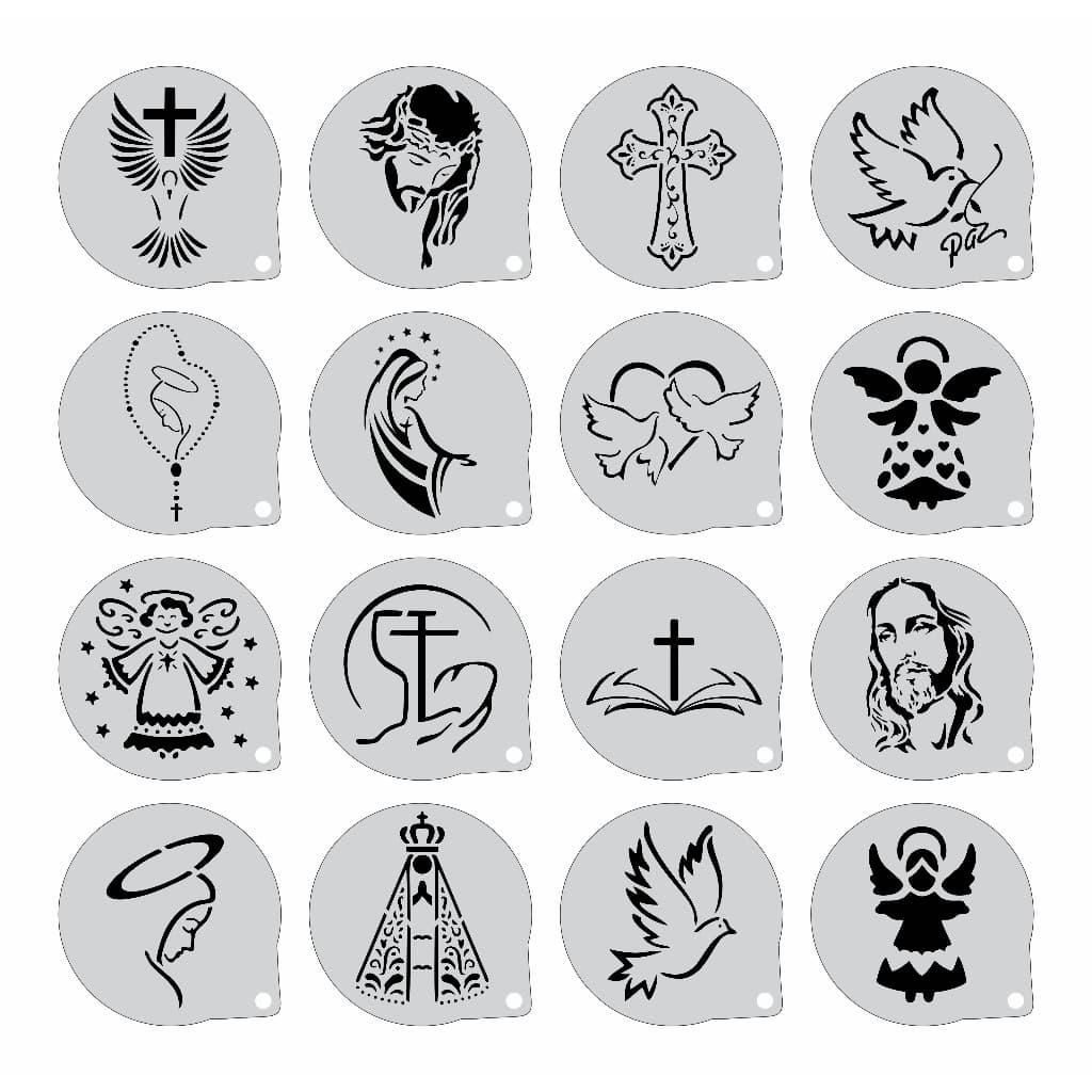 Stencil Religioso Kit 16 Moldes 7x7cm
