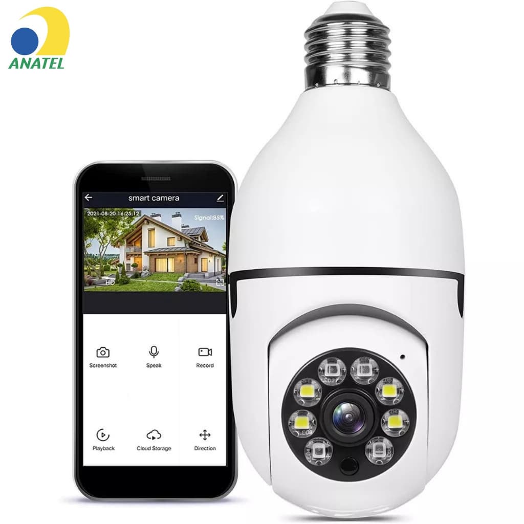 Câmera Wifi IP Sem Fio Giratória 360 Com Encaixe Lampada Bocal Rosca Yoosee Ptz Full HD Visão Noturna Segurança E27