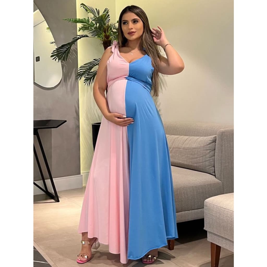 Macacão Longo Feminino Gestante Chá Revelação Biocolor Moda Mamãe Baby Grávida