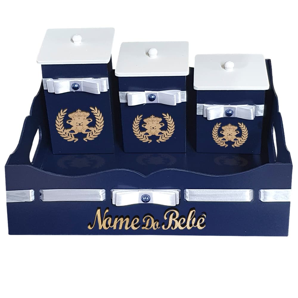 Kit de Higiene para bebê Marinho Urso Realeza Personalizado com nome