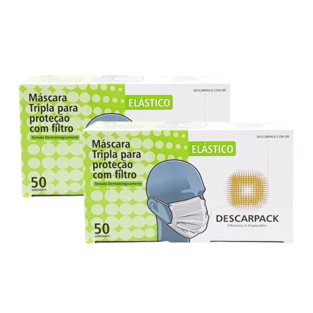 Máscara Descarpack Cirúrgica Tripla com 50 Unidades - kit com 2 caixas