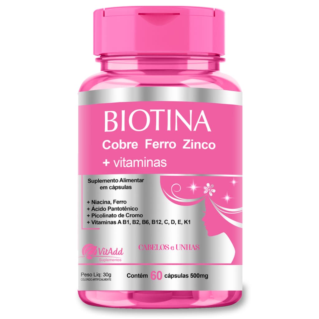Biotina C/ Cobre Ferro Zinco + Vitaminas 60cp- Cabelos Unhas