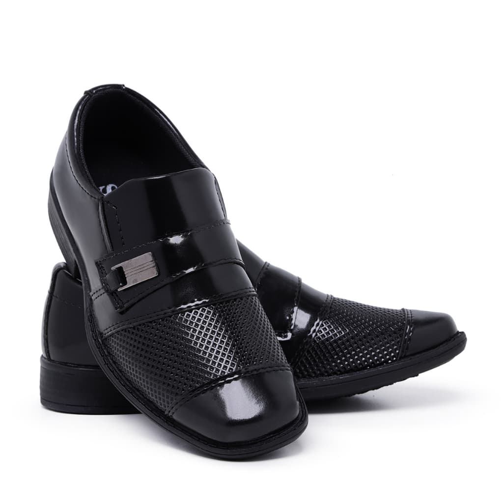 Sapato Social Infantil Masculino 444 Preto Pajem Conforto Bico Quadrado