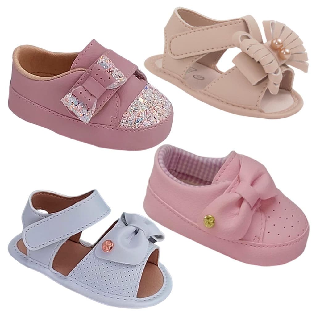 Kit 4 Pares Sandálias Tênis Menina Sapatinho Sandalinha Feminina Bebê
