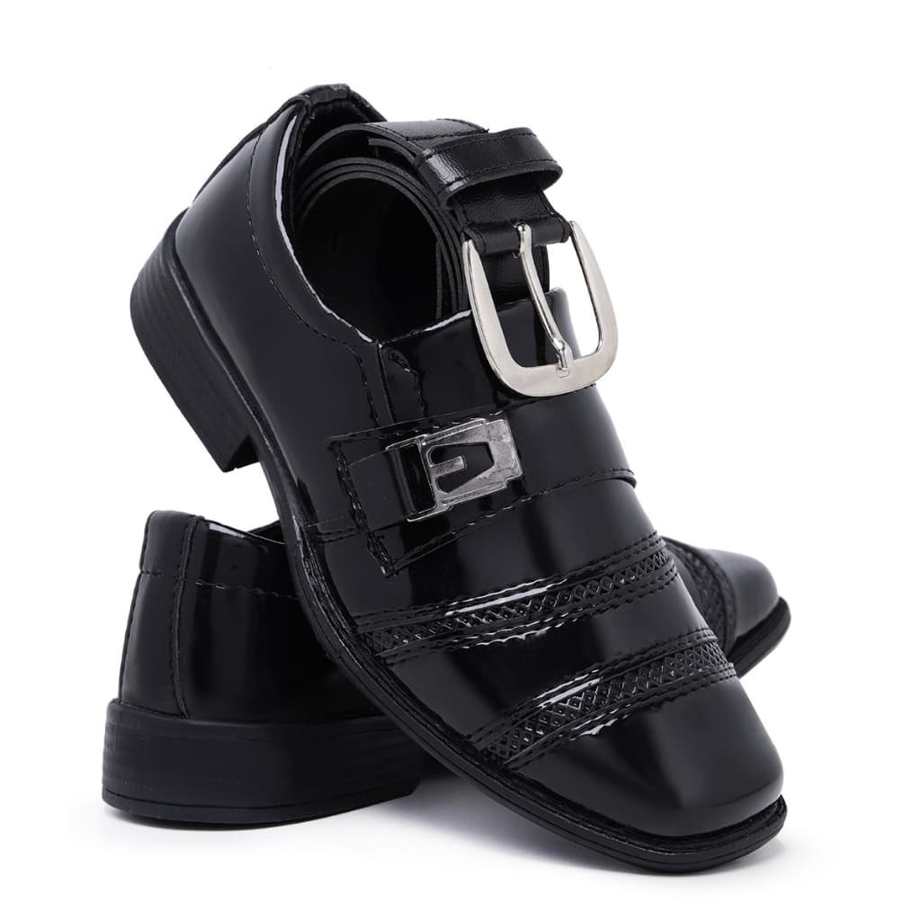 Kit Sapato Social Infantil Masculino 443 Preto Pajem Com Cinto Uniforme